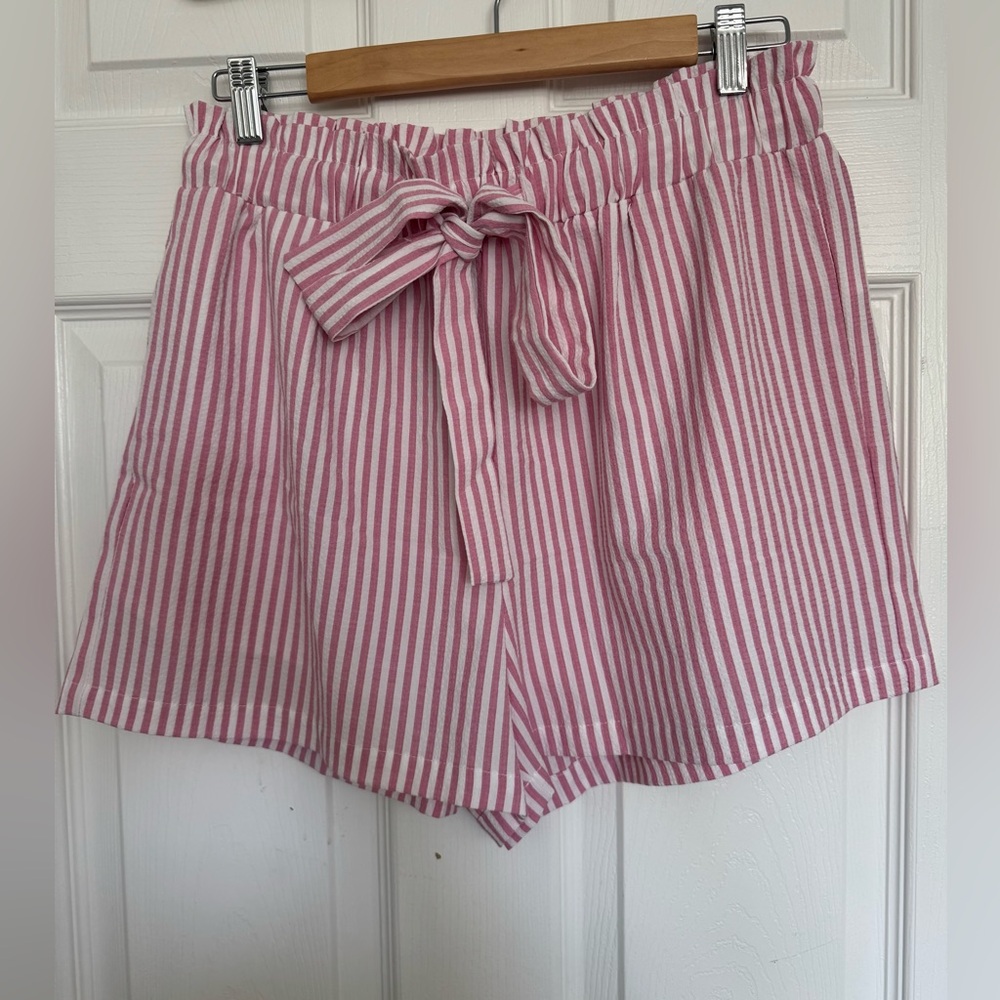 Molly Bracken Pink and White Striped High-Waist Tie Shorts